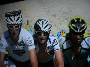 Andy Schleck (L), Frank Schleck (C), Lance Armstrong (R)